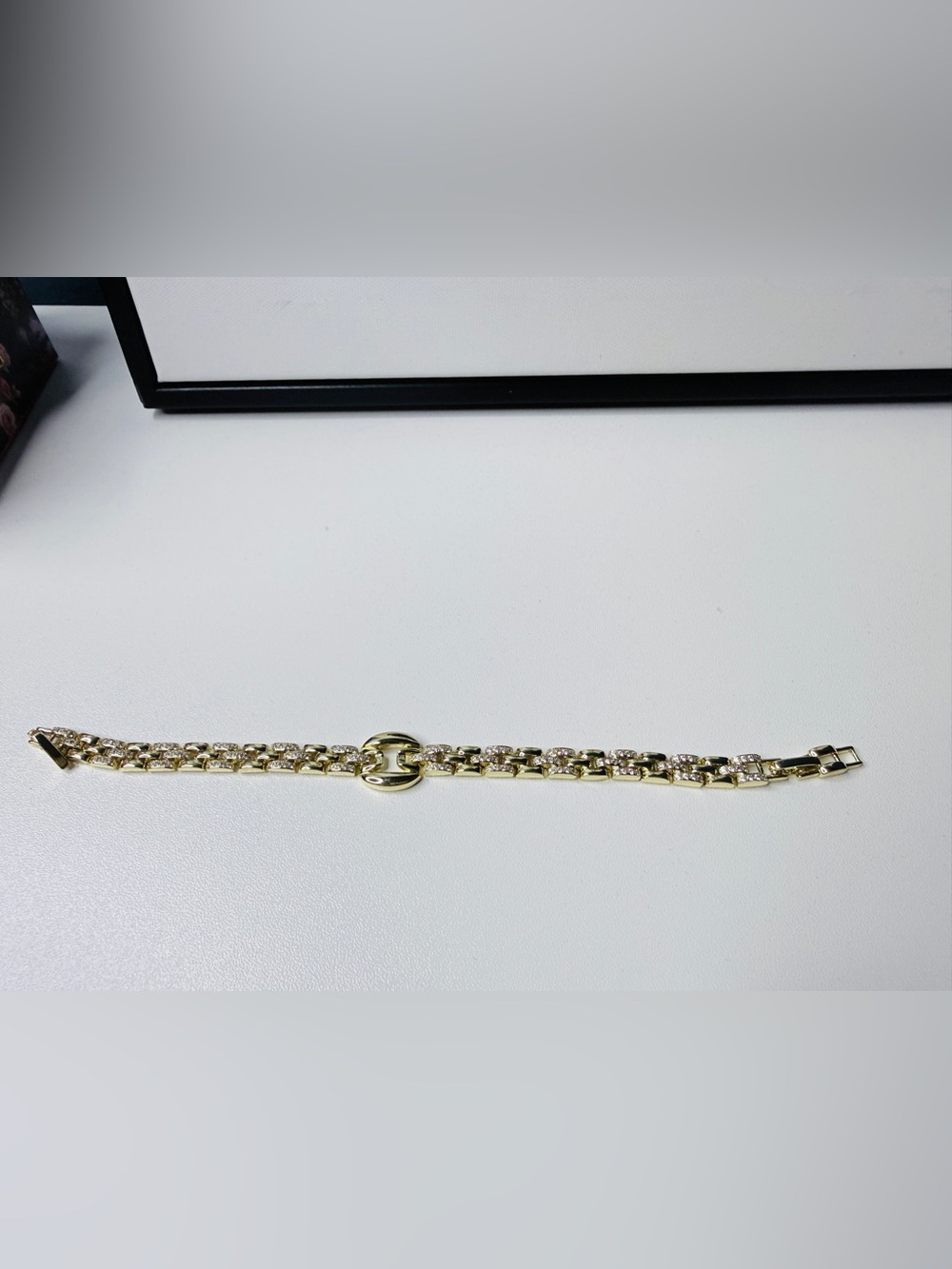 Gold Plated 14k Women's Chain Bracelet with Crystal Accents